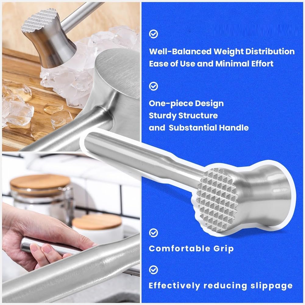 Bloepum Meat Tenderizer Mallet Stainless Steel,Dual Side Meat Hammer Chicken Pounder, Heavy Duty Meat Beater for Steak and Beef