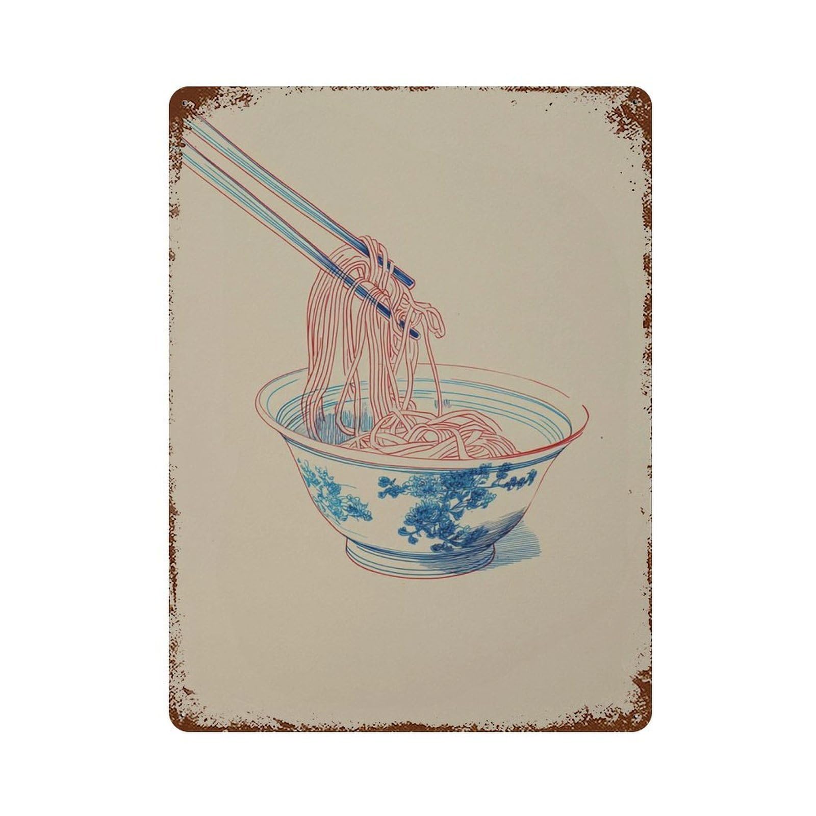xiaoxiaoshen Noodle Bowl Asian Food Minimalist Ramen Kitchen Japanese Style Modern Wall Decor Art Metal Tin Poster Modern Home Decor Art Home Bar Shop Decorations Vintage Sign 40x30cm
