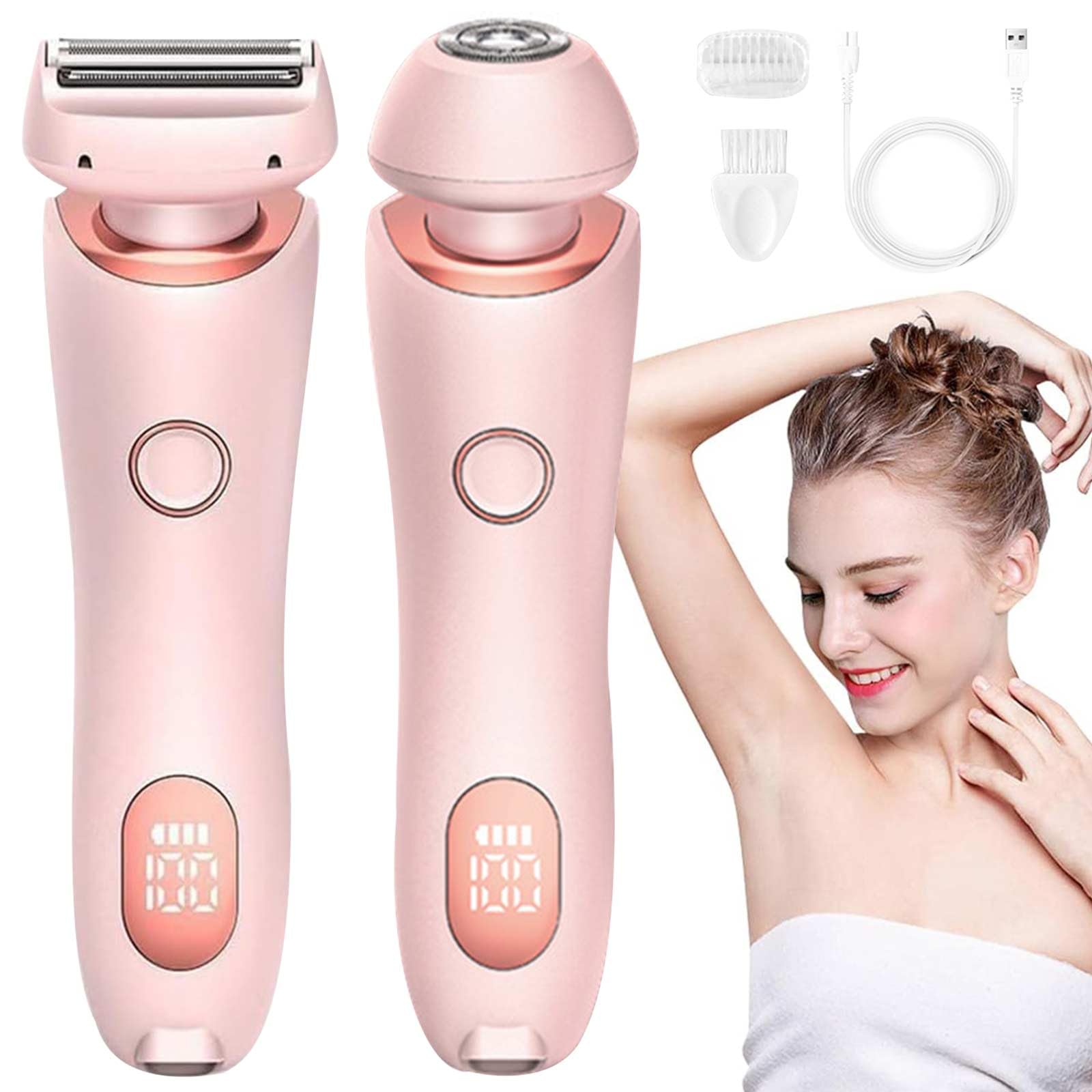 Hair Removal Device,2 in 1 Electric Shaver for Women,Portable Waterproof Electric Shaver,Wet & Dry,Painless Womens Trimmer for Face Body Leg Bikini Underarm Arm (Pink)