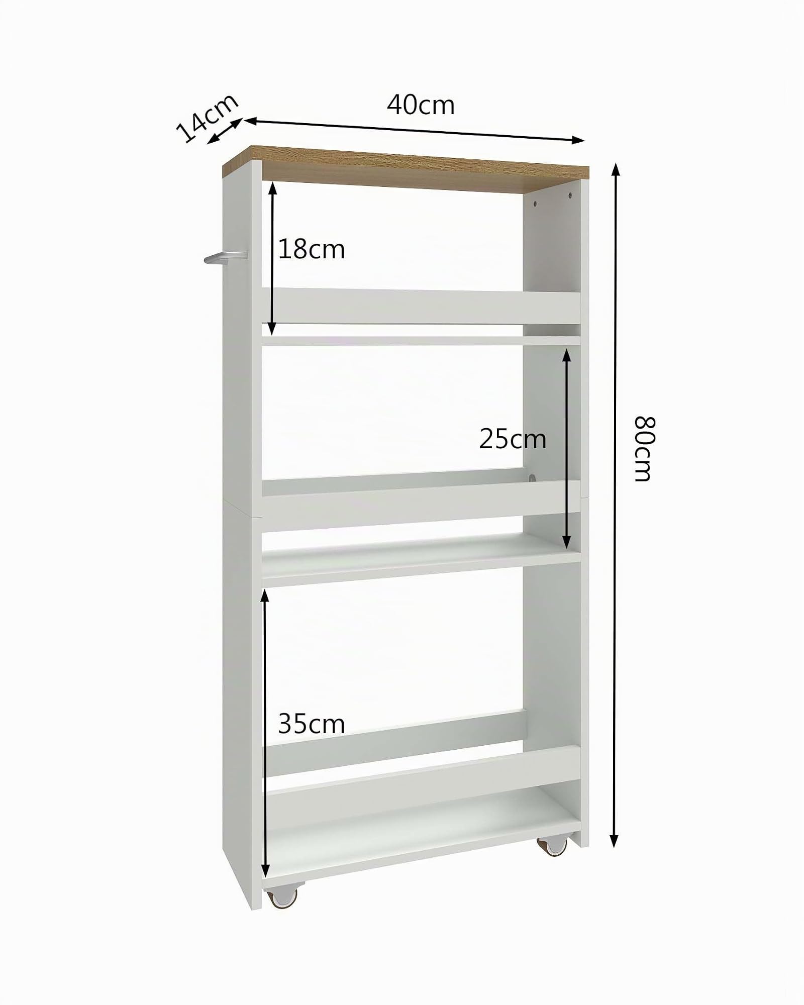 Desserte Salle de Bain à roulettes 40 x 14 x 80 cm Meuble Étroit 3 Niveaux Chariot de Rangement pour Salle de Bain Petit Espace Blanc Bois