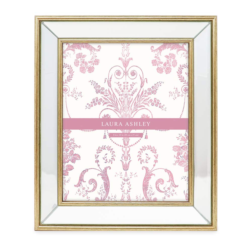 Laura Ashley 8x10 Gold Beveled Mirror Picture Frame, Classic Mirrored Frame with Deep Slanted