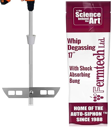 Fermtech Varita agitadora de acero inoxidable de 17 pulgadas con desgasificador de paletas para elaboración de vino, elaboración casera, preparación