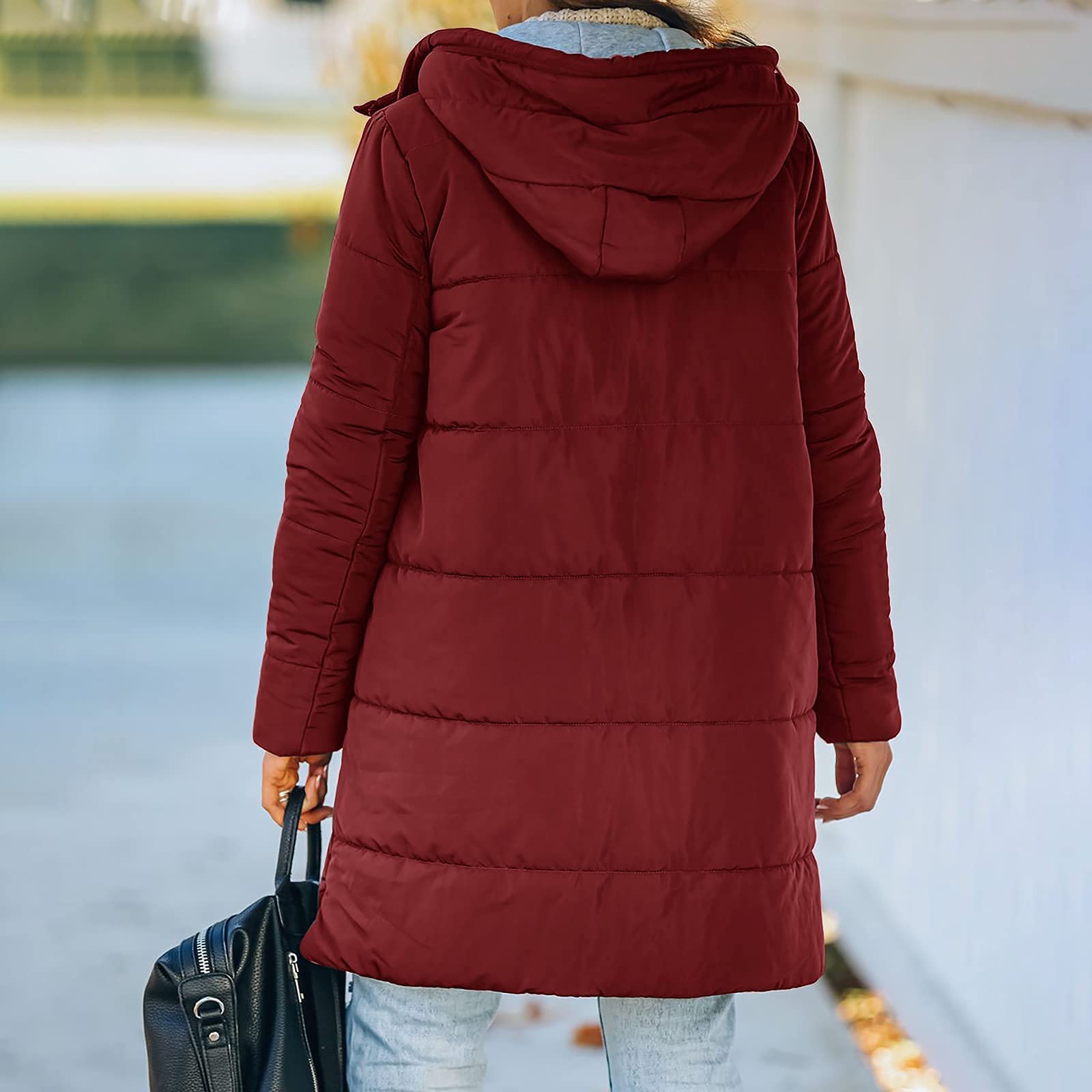 Abrigo acolchado largo para mujer, abrigo con capucha, abrigo de invierno, cálido, chaqueta con capucha con cremallera, bolsillos, chaqueta de invierno para mujer, chaqueta acolchada larga con
