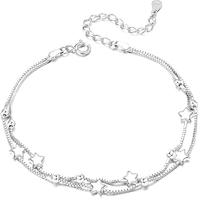 925 Sterling Silver Chain Hand Bracelet for Women's Stars Chain Bracelets Layered Adjustable Bracelet Charm Beaded Bracelet Friendship Link Bracelet Anniversary Birthday Gift