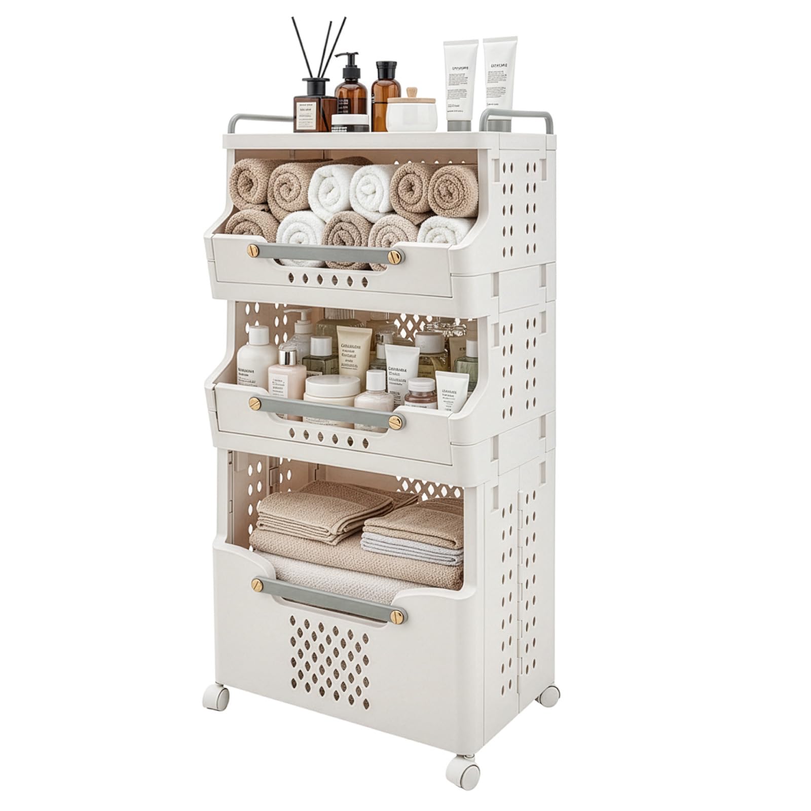 SUNNYNEST Rolling Utility Cart 3 Tier Lockable Plastic Storage Trolley