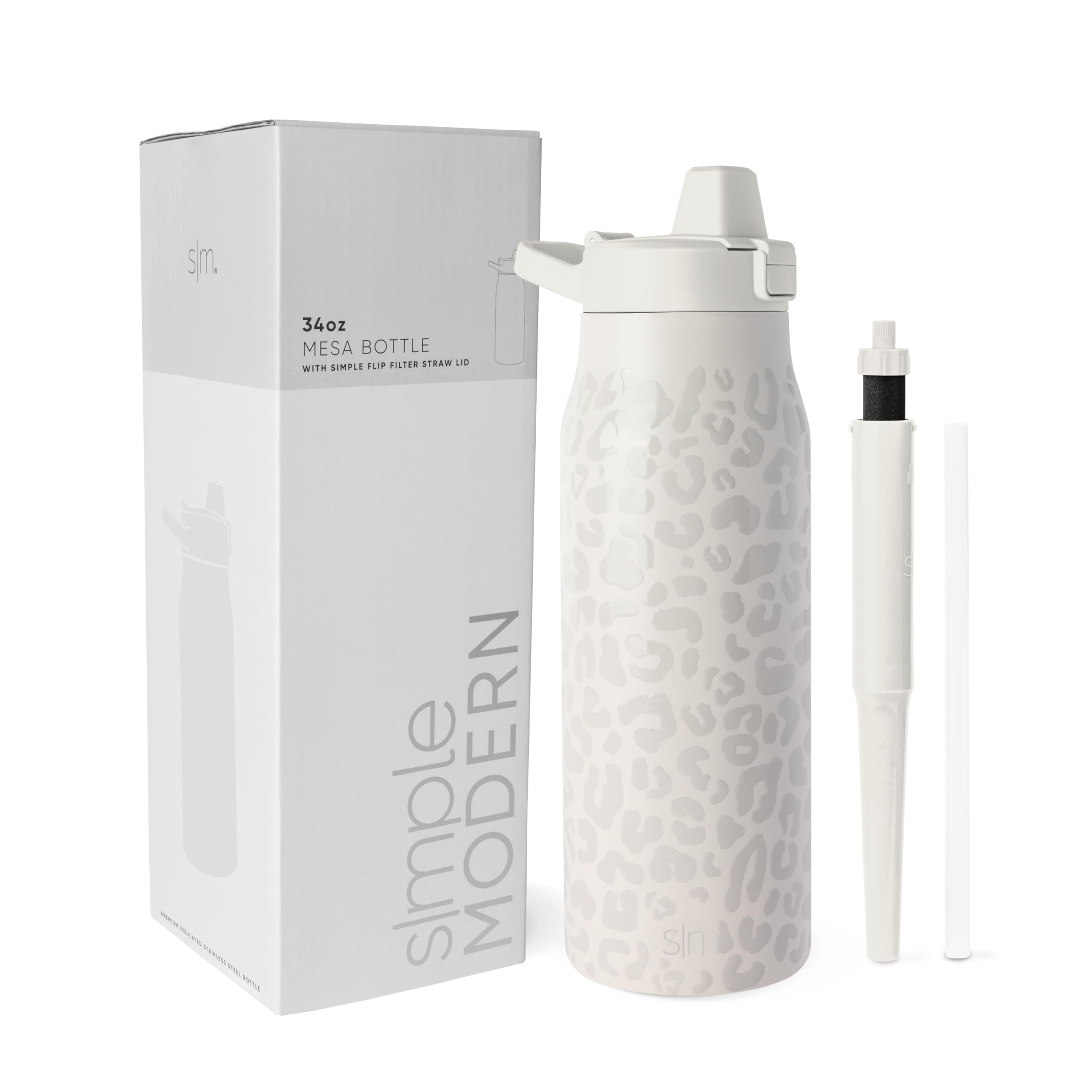 Simple Modern Filtered Water Bottle | Insulated Stainless-Steel Carbon Filter Travel Water Bottles | Reusable for Clean Drinking Water On The Go | 34oz, Cream Leopard