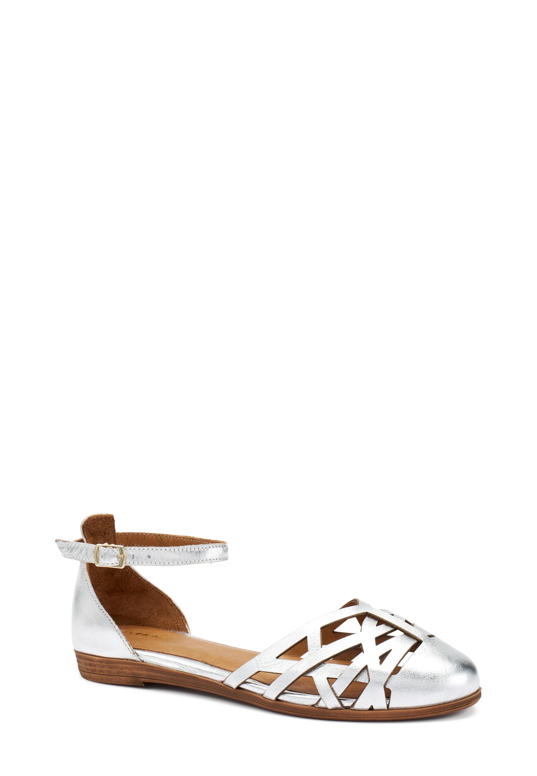 Frau - Ballerina in Pelle Laminata Traforata, Argento, 35