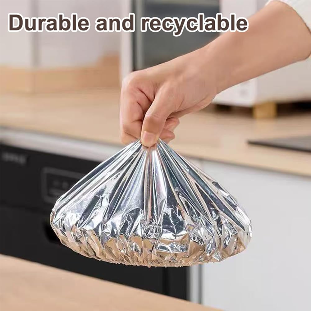 Couvercles Alimentaires en Aluminium Réutilisables, Film d'Isolation Thermique Épais avec Bords Élastiques, Résistant à 110℃, Protection Fraîcheur pour Plats, Bols et Assiettes (200 Pcs)