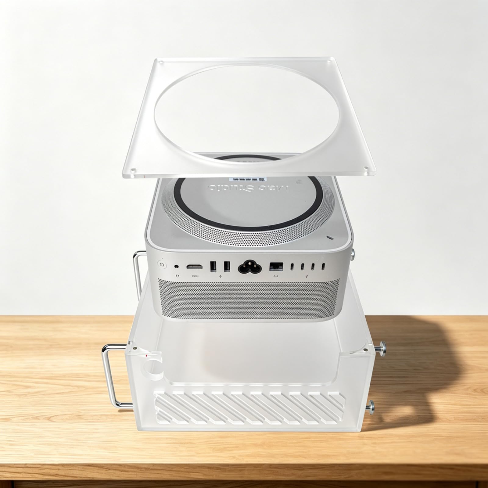 Funda con soporte para Mac Studio M1/M2/M4 Ultra, funda vertical de acrílico esmerilado con cubierta lateral magnética de acceso completo al puerto, ventilación refrescante, antiarañazos, a prueba de