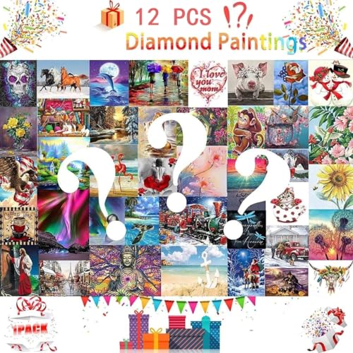 Image of AiYuanzsh 12 Pack Diamond Painting Kits, 50 Pictures Scenery 12, DIY Paint with Diamonds Art Crystal Rhinestone Round Drill Diamond Painting Kit Cross Stitch for Home Wall Craft Decor