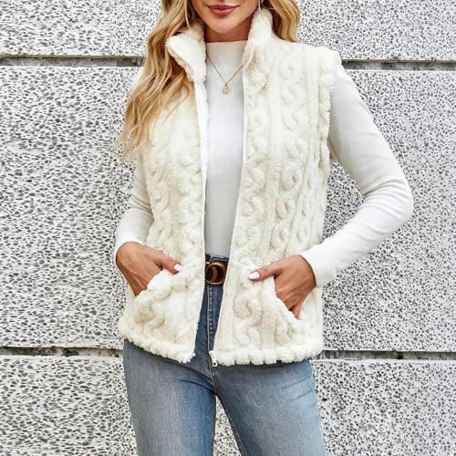Womens Vest Fleece Textured Zip Up Plush Sleeveless Jacket Warm Casual Coat - image 2