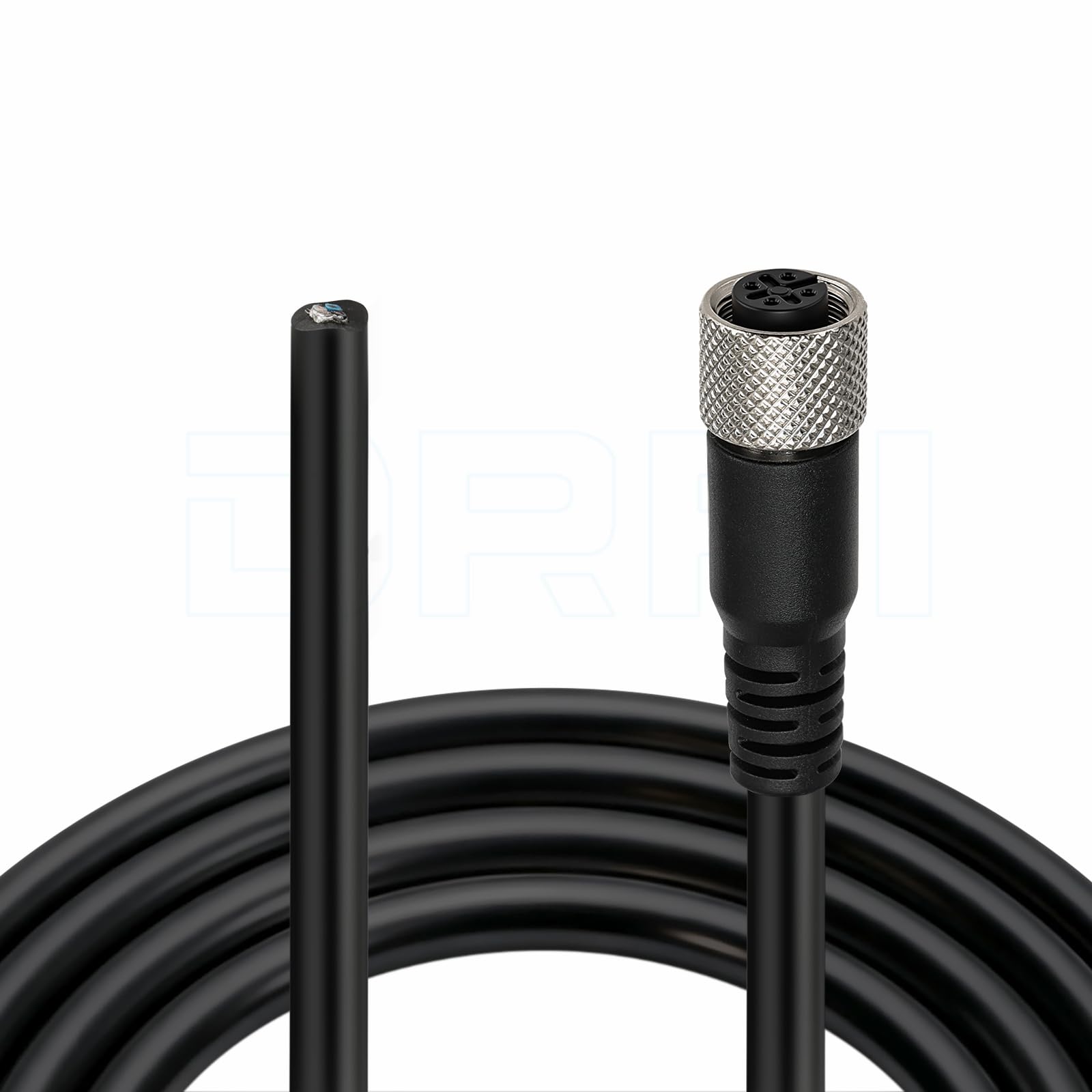 DRRI Industrial Sensor Cable M12 4-Pin Female A-Code Aviation Connector to Open end Electrical Shielded Overmolded Cable