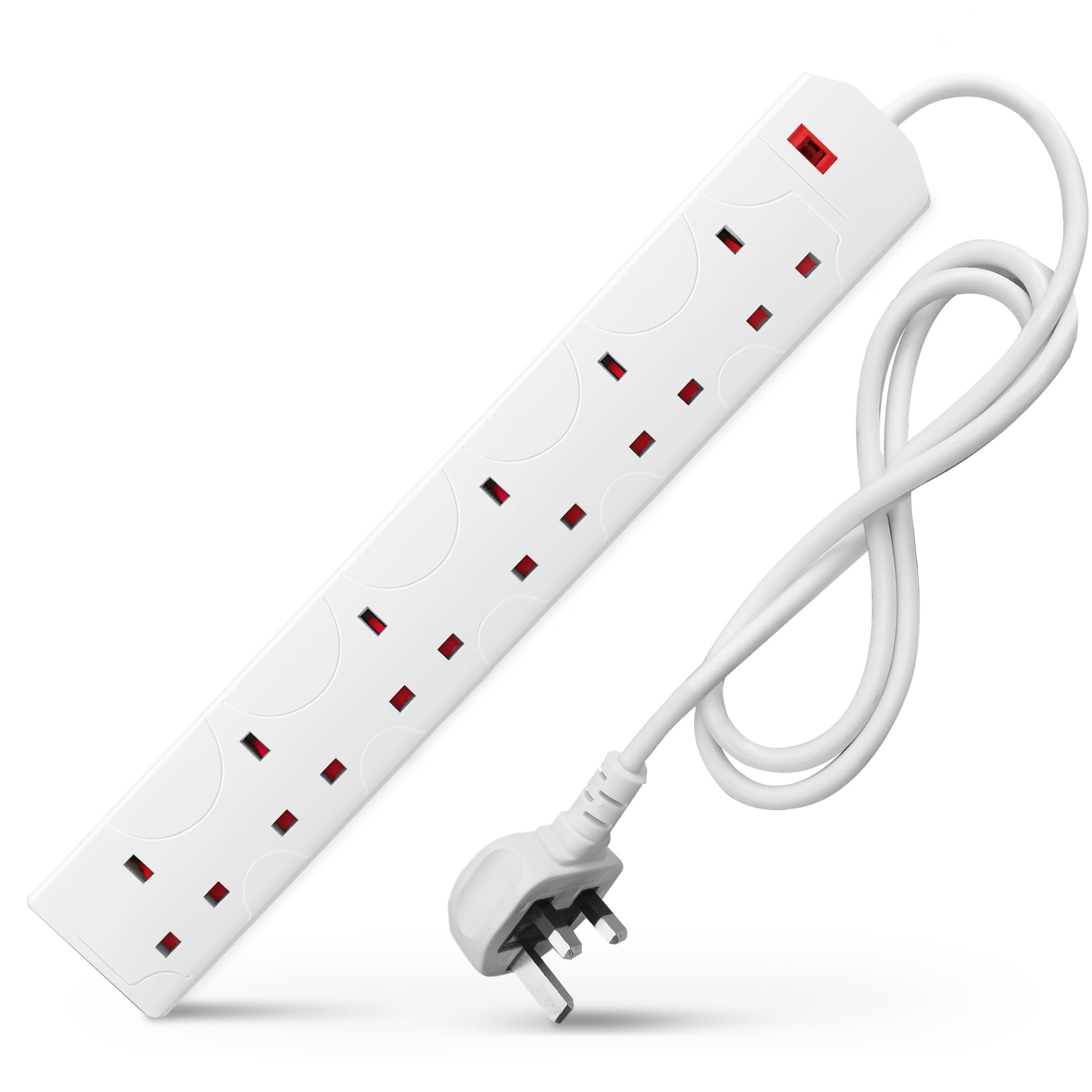 Desiretech 6 Gang Extension Lead - 1 Metre Power Cord, 13A Fused UK Plug with Light Indicator, Wall Mountable Slim Design, 3250W 250V Indoor Home Office Power Cable (White, 1 Pack)