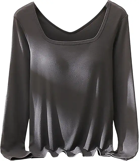 Kvinnors underställ med fyrkantig krage - Långärmad baslager topp för hem och träning