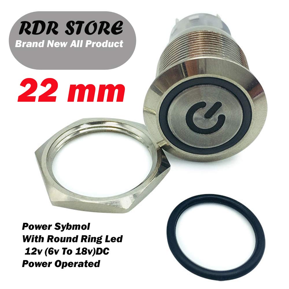 RDR Stainless Still push button (22mm, Red_Momentary_Power symbol) 1