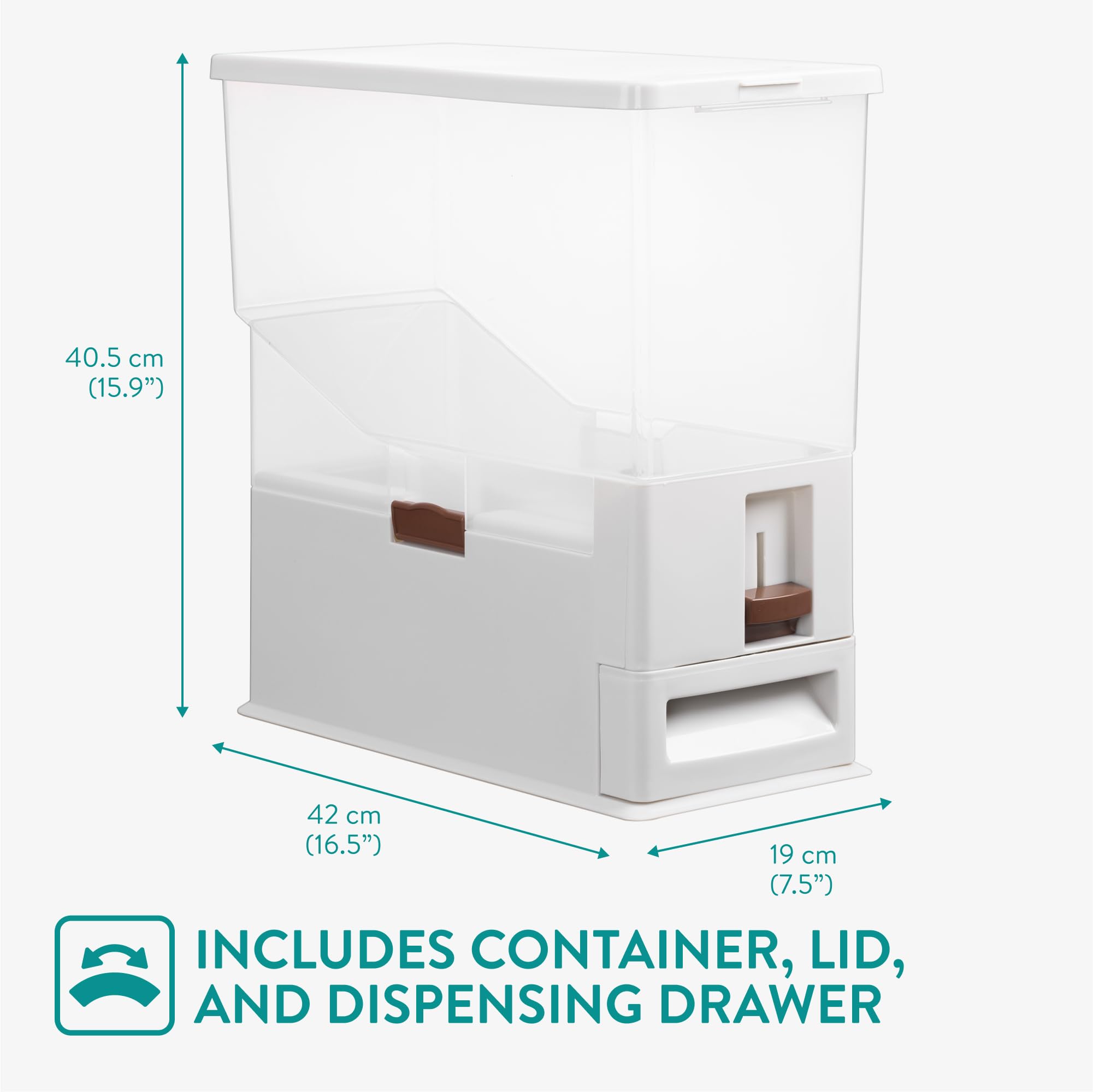 Navaris Contenedor de Comida para Perro y Gato - Cubo Hermetico de Pienso de 14 L con Porción Regulable para Perros o Gatos - Recipiente de Almacenaje Gris Transparente