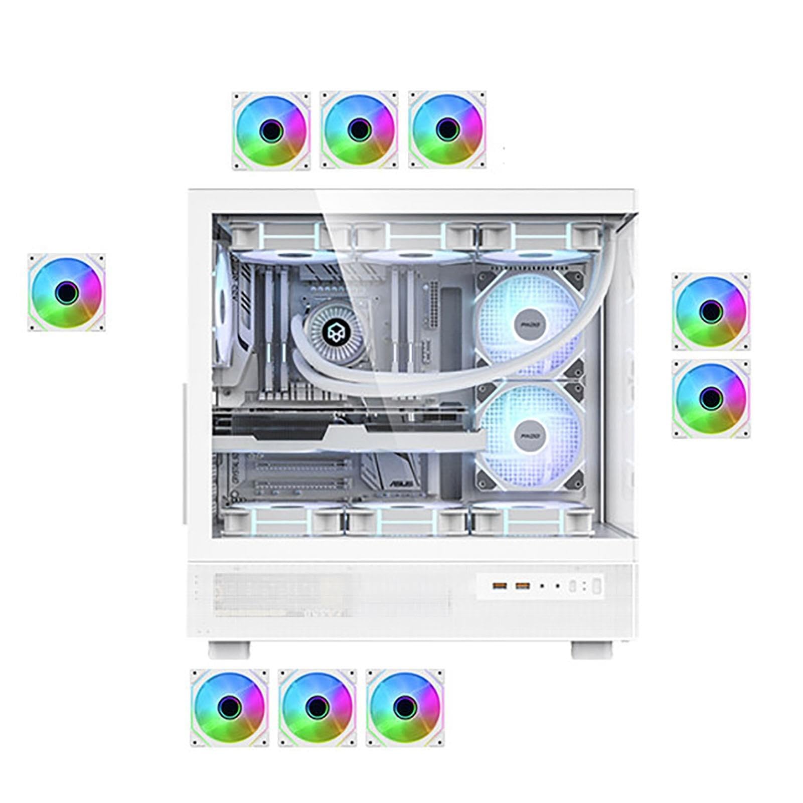 upim Computergehäuse, E-ATX-Gehäuse, Mid-Tower-Desktop-Computer, Gaming PC Gehäuse, USB 3.0-Anschlüsse, Doppelseitiges Gehärtetes Glas, Unterstützt Wasserkühlung(White,9fans)