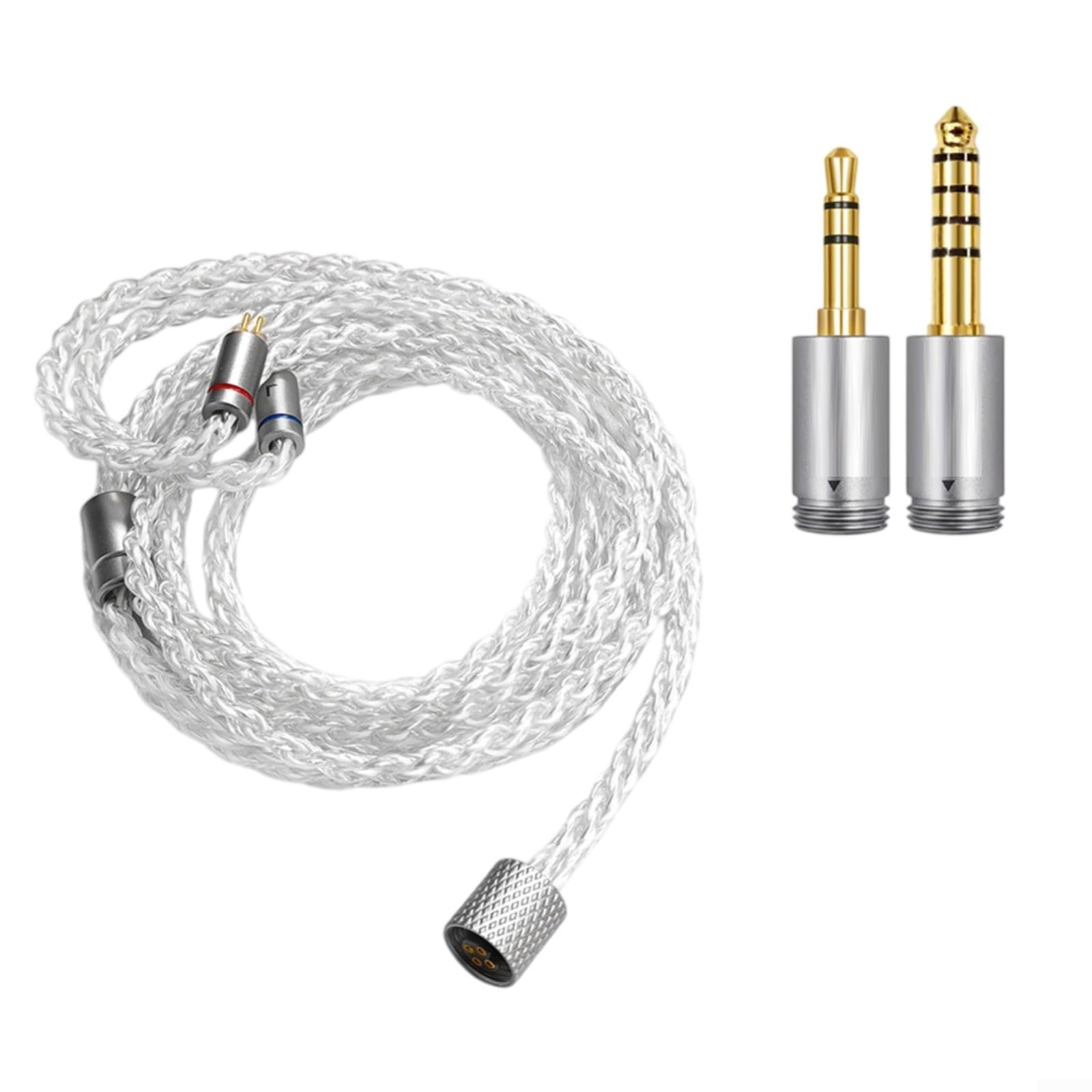 Cable de auriculares 3 en 1 con conectores tipo 4,4 mm y 3,5 mm, cable de cobre chapado en plata, 1,2 m para auriculares de repuesto (2 en 1)
