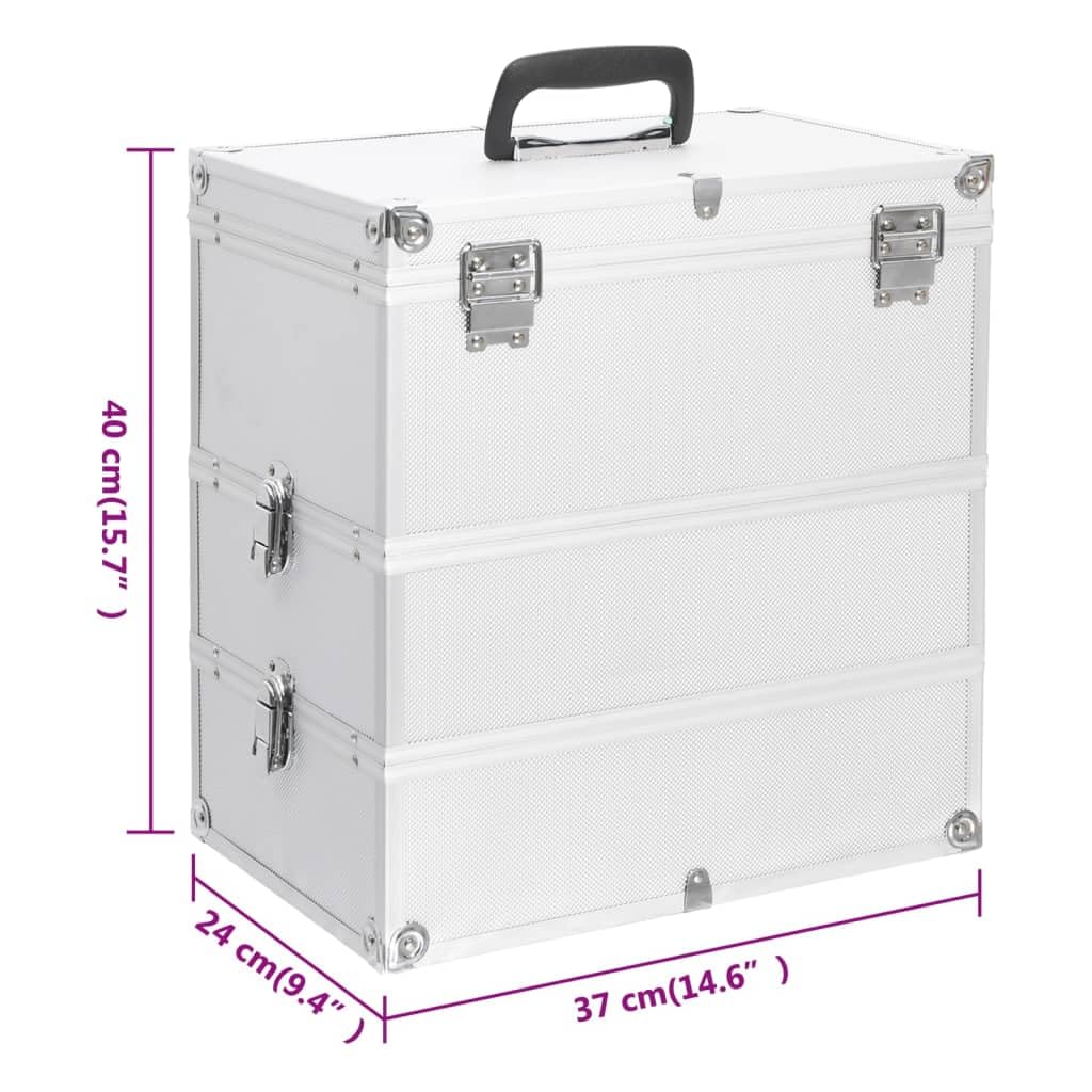 Walizka na kosmetyki z aluminium w kolorze srebrnym, 37 x 24 x 40 cm, z 3 zdejmowanymi poziomami i uchwytem do noszenia, do kosmetyków, makijażu, pielęgnacji, podróży, na kemping, do hotelu