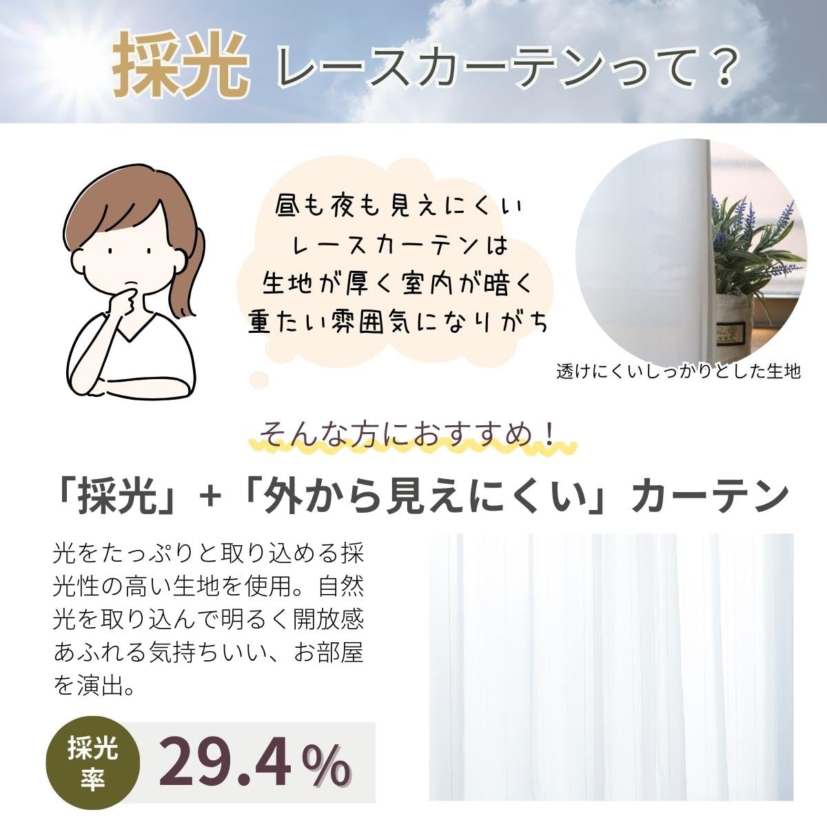 Amazon｜採光 防炎 レースカーテン【240サイズ】 幅200×丈78cm 1枚組