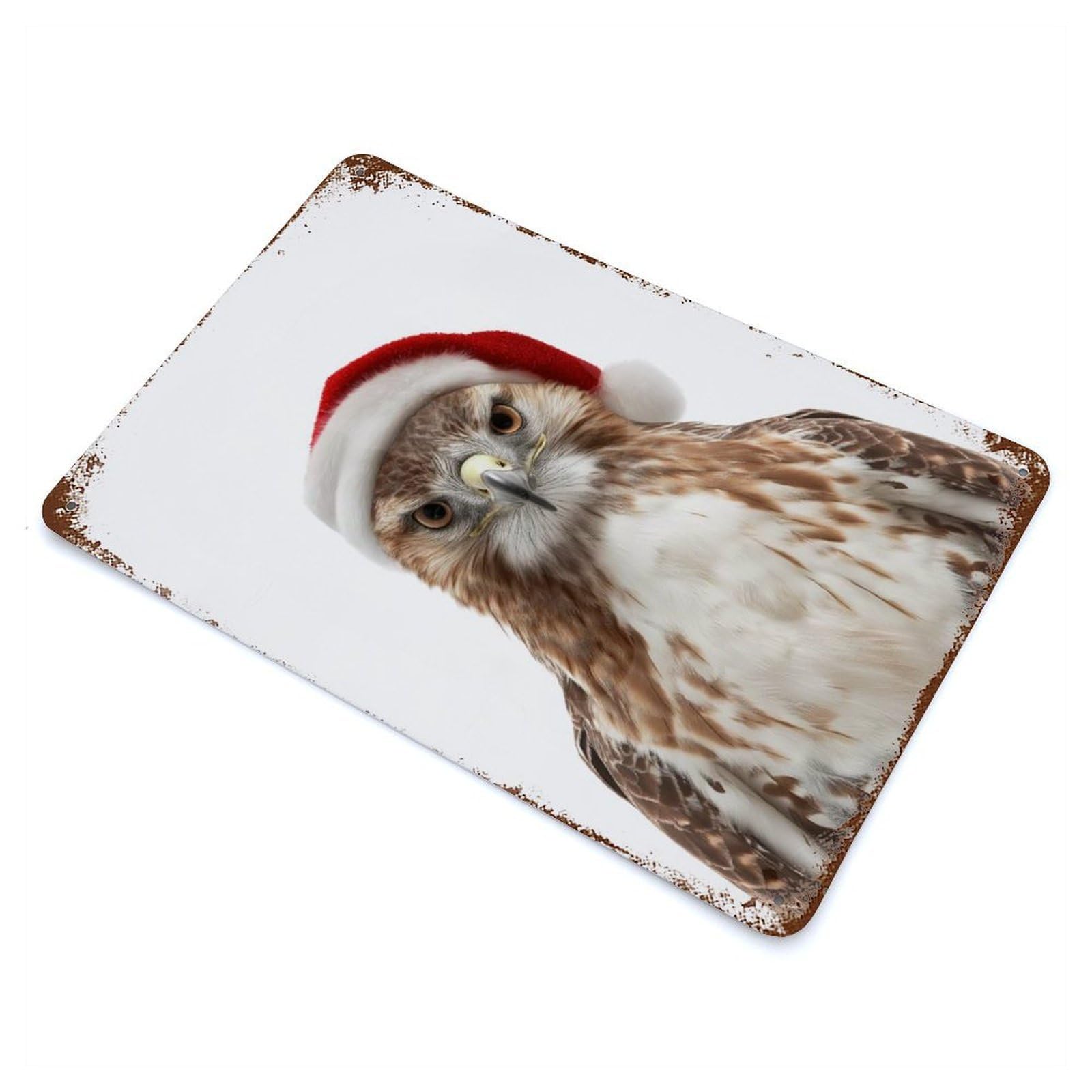 Hawk Wearing A Santa Hat Rusty Metal Tin Sign 11.8"x7.9", Industrial Home Decor for Garage, Pub Or Kitchen