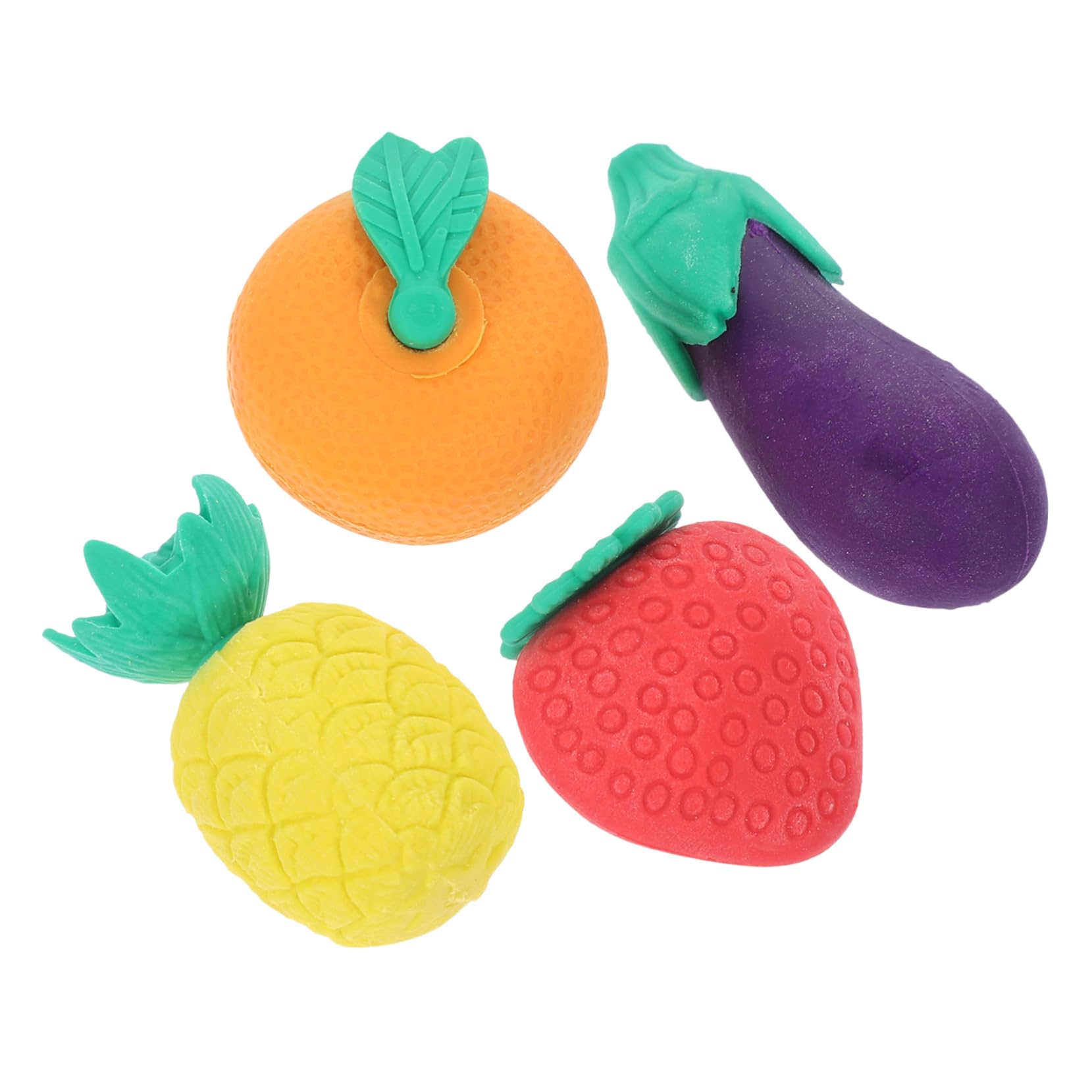 OFFSCH 4pcs Mini Cartoon Fruits Vegetable Erasers Adorable Small Erasers for Boys and Girls Bulk Pack Kawaii Design