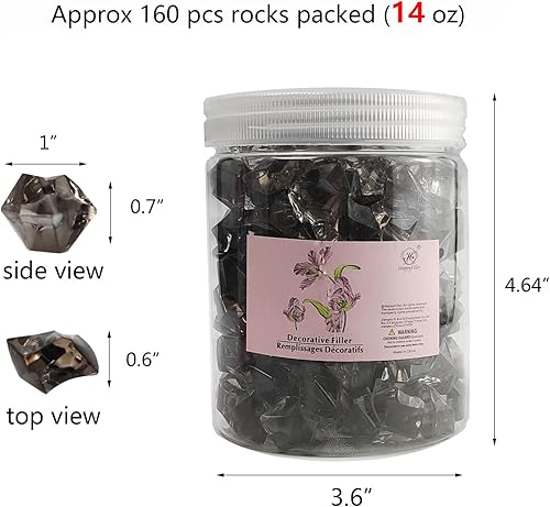Miniatura 5 de HappyFiller Decoración de Halloween, paquete de 160 piedras de hielo de cristal falso, piedras acrílicas, relleno de jarrón gris, cubo de diamante,