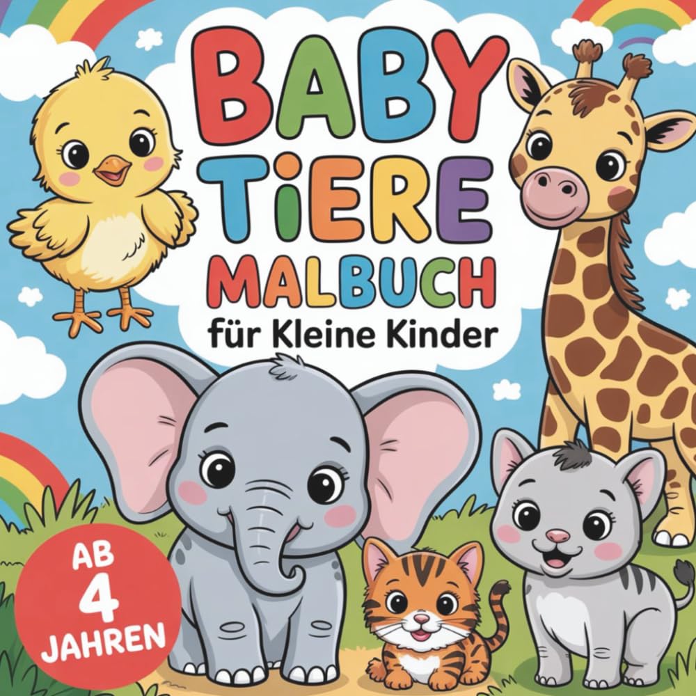 Baby Tiere Malbuch: mit 50 Ausmalbildern für kleine Kinder von 4-6 Jahren, um Kreativität und Konzentration zu fördern