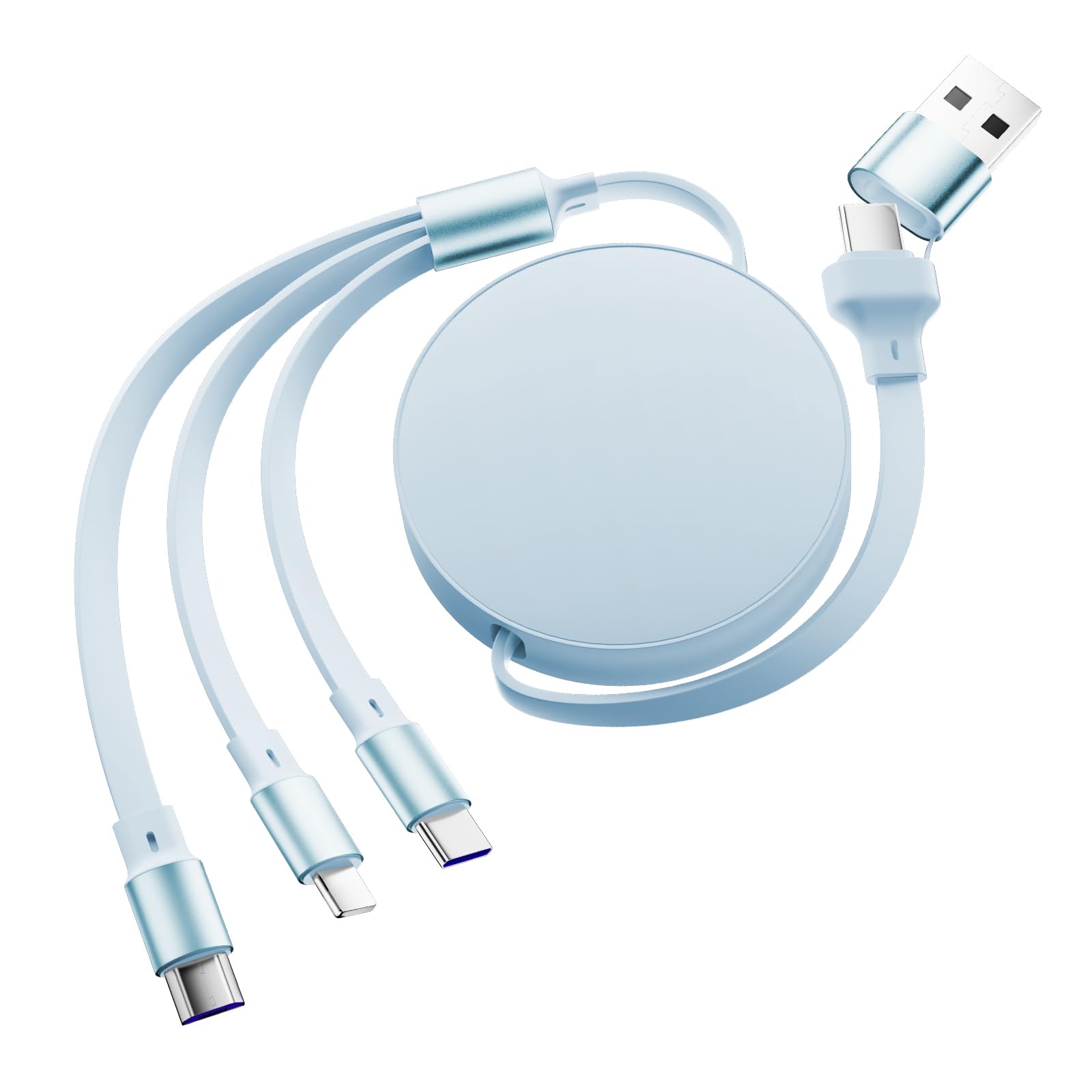 RUIZHI 120W 3 in 1Multi USB Kabel USB Ladekabel Mehrfach Schnellladekabel mit Micro/Phone/Type C Universal Einziehbares Ladekabel Aufroller Kompatibel für i-Phone, Laptop, i-Pad, Galaxy S23 S22(Blau)