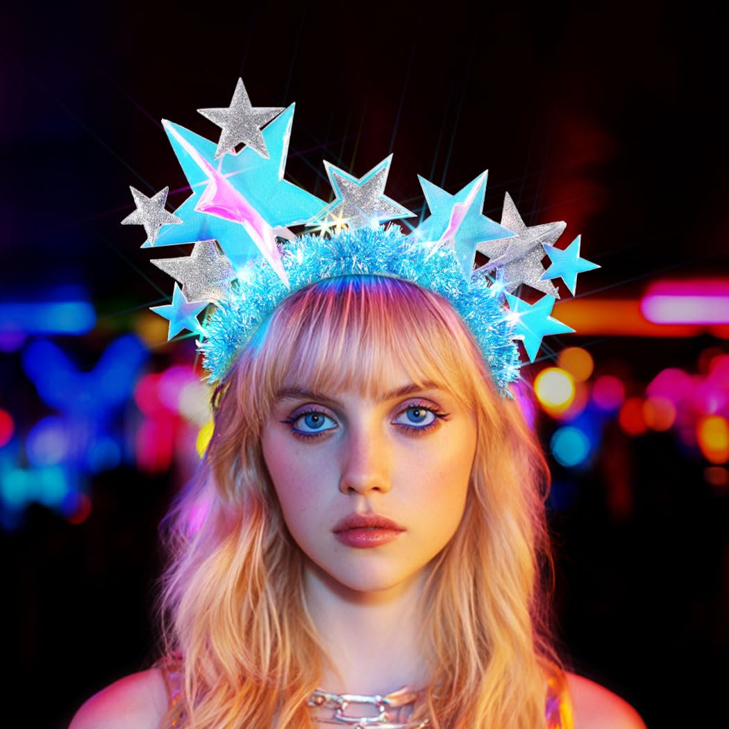 Handcess Light up Star Headband Glitter LED Hair Band Glowing Costume Crown Headbands Carnival Rave Hair Accessories for Women - Image 4