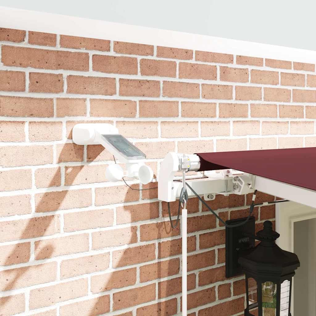 Toldo automático con iluminación LED, color burdeos, 600 x 300 cm, protección solar impermeable, brazo articulado, con sensor de viento, resistente a la intemperie, para terraza, balcón