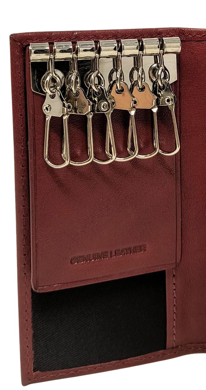 Mauro Pelletteria Portachiavi pelle uomo chiuso 12 ganci, Astuccio Portachiavi doppio scomparto, in vera pelle Made in Italy, (Rosso)