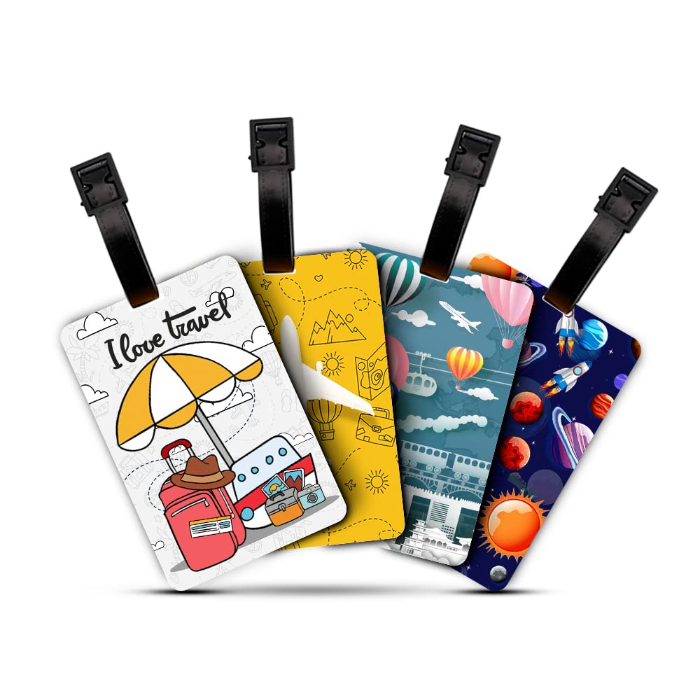 3D Luggage/Bag/Travel ID Label Tags for Suitcase & School Bags Set of 4 - I Love Travel + Travel Time + Papercut + Stars N Planet-image-32