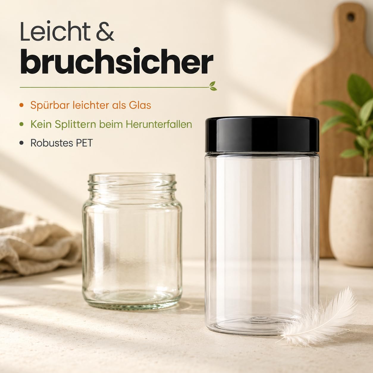 POSH Barattoli ermetici, 100 x 1 l, in PET per uso alimentare, con coperchio a vite nero, contenitori in plastica trasparente con coperchio, per farina, caffè, tè, barattolo rotondo in plastica