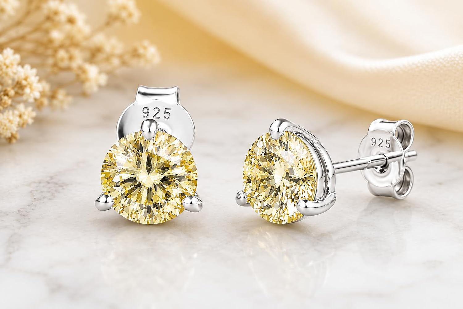 REAL-GEMS Diamond Stud Earrings for Women in 925 Sterling Silver Multiple Shapes, Colors & Carat Sizes