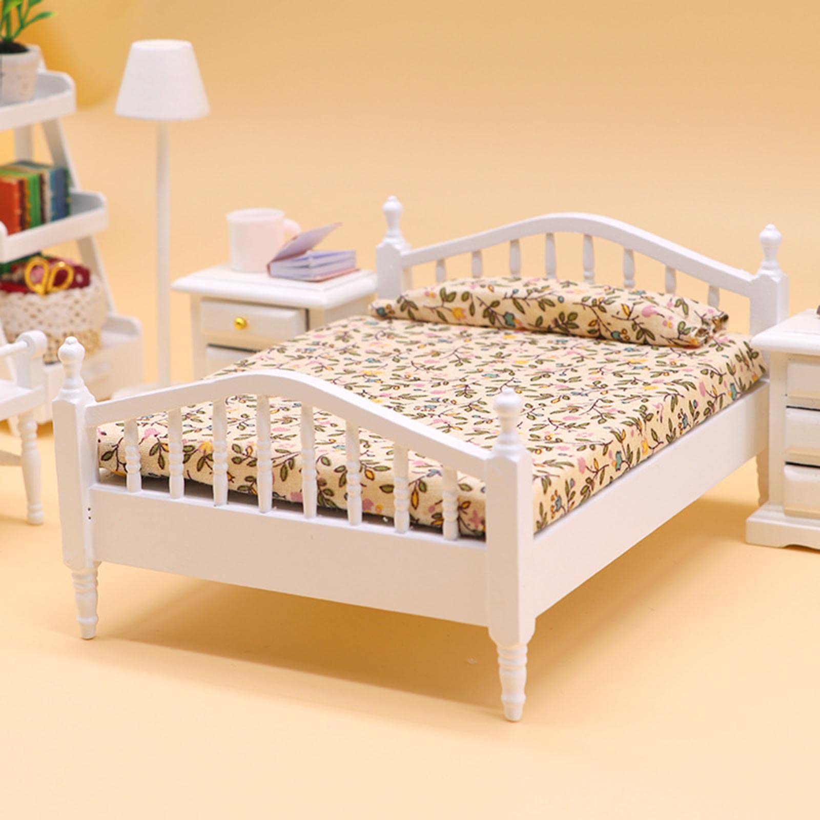Amazon | GUOOL 1/12ミニチュア木製ベッド、勉強部屋の部屋ための