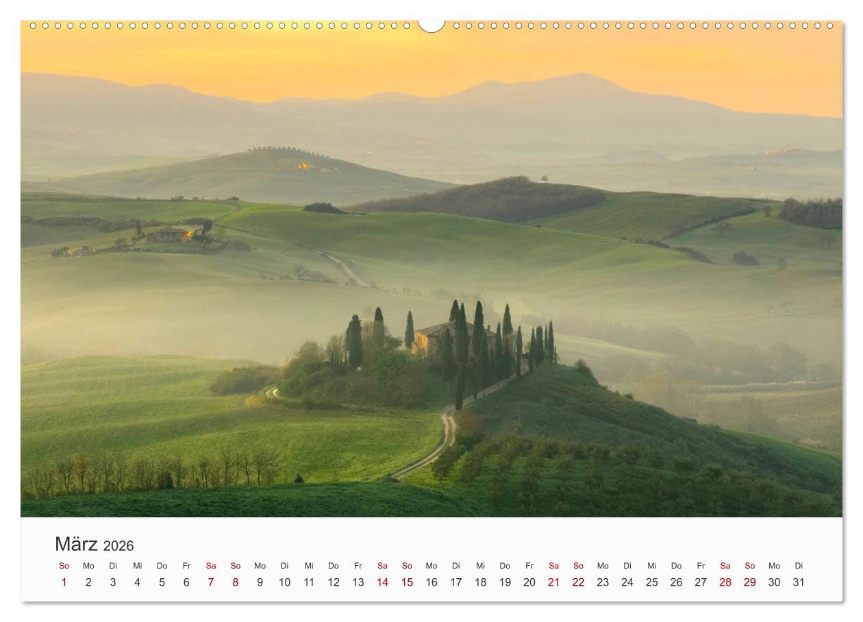 Toskana - idyllische Landschaft (hochwertiger Premium Wandkalender 2026 DIN A2 quer), Kunstdruck in Hochglanz: Entdecken Sie die wundervolle Landschaft der Toskana. (CALVENDO Orte)