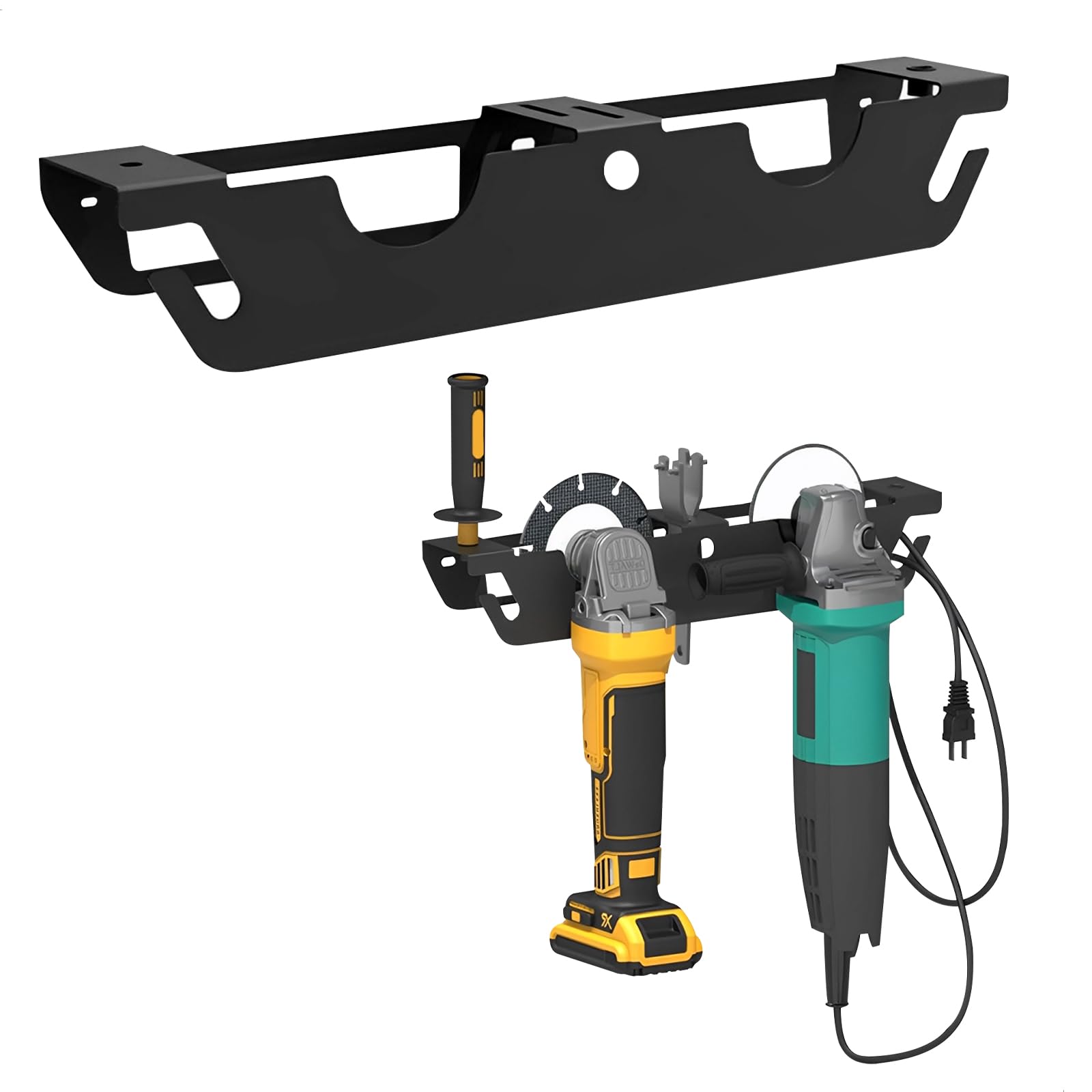 Soporte Para Amoladora Angular,Con 2 Compartimentos Soporte De Pared Para Amoladora Angular Con Suspensión De Cable y Soporte De Disco, Compartimento De Almacenamiento Para Pulidora