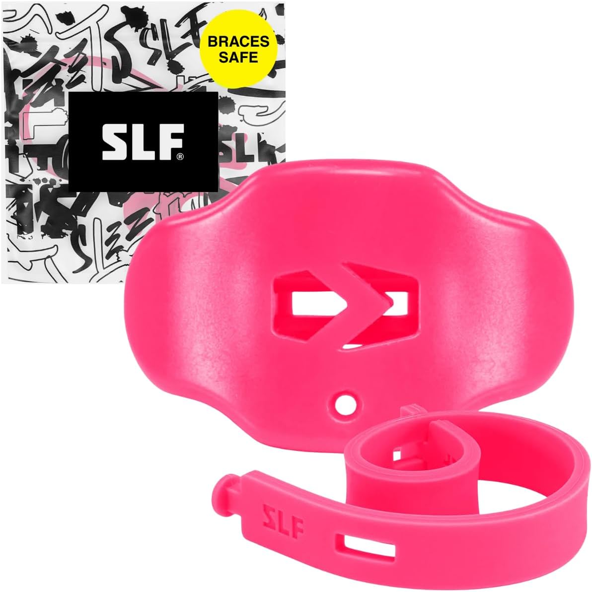 SLEEFS Pink Football Mouth Guard – No-Boil Mouthpiece with Strap – Airflow Design for Adults & Youth, Protects Lip & Teeth, All-Sport Fit