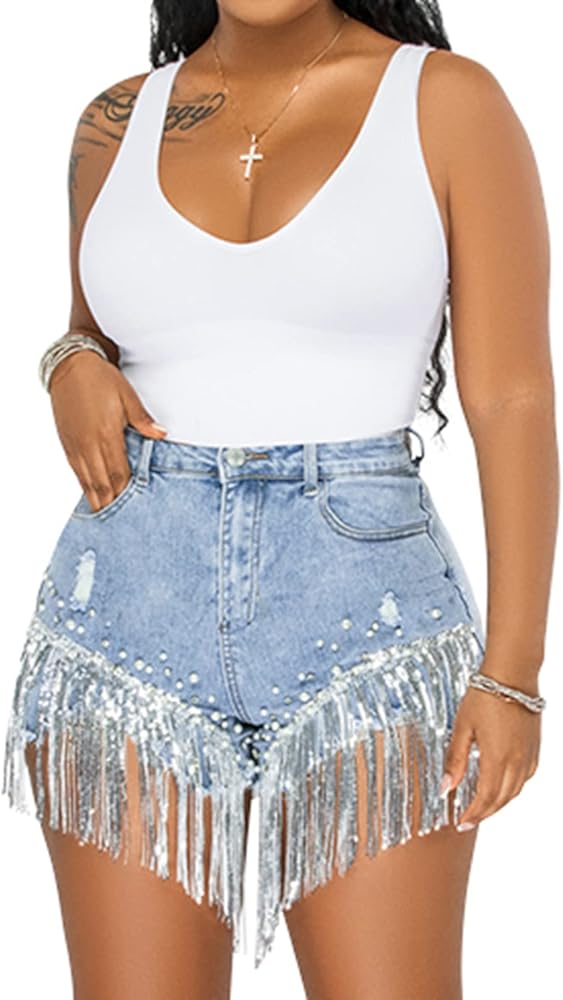 Cyparel Women Summer Denim Shorts High Waisted Ripped