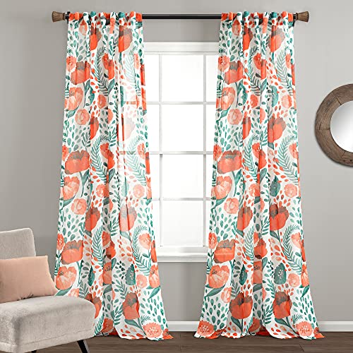 Lush Decor Pair Poppy Garden Sheer Window Curtain Panels Multi