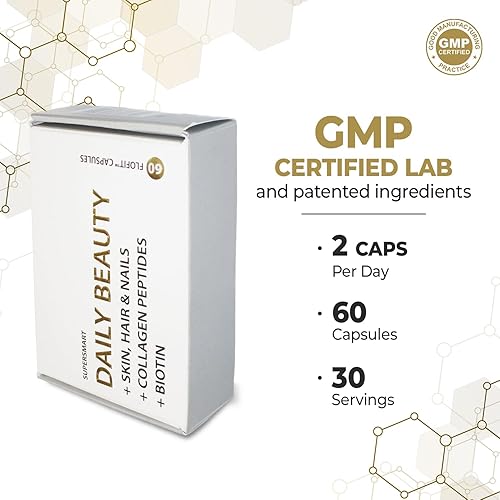 Miniatura 4 de SuperSmart - Belleza diaria (patentada y de alta potencia) - con péptidos de colágeno Verisol, ácido hialurónico, queratina soluble, biotina | Sin