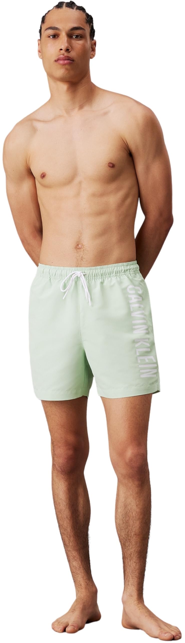 Calvin Klein Męskie spodenki kąpielowe średniej długości ze sznurkiem, Pastelowa Zieleń, 3XL Duże rozmiary