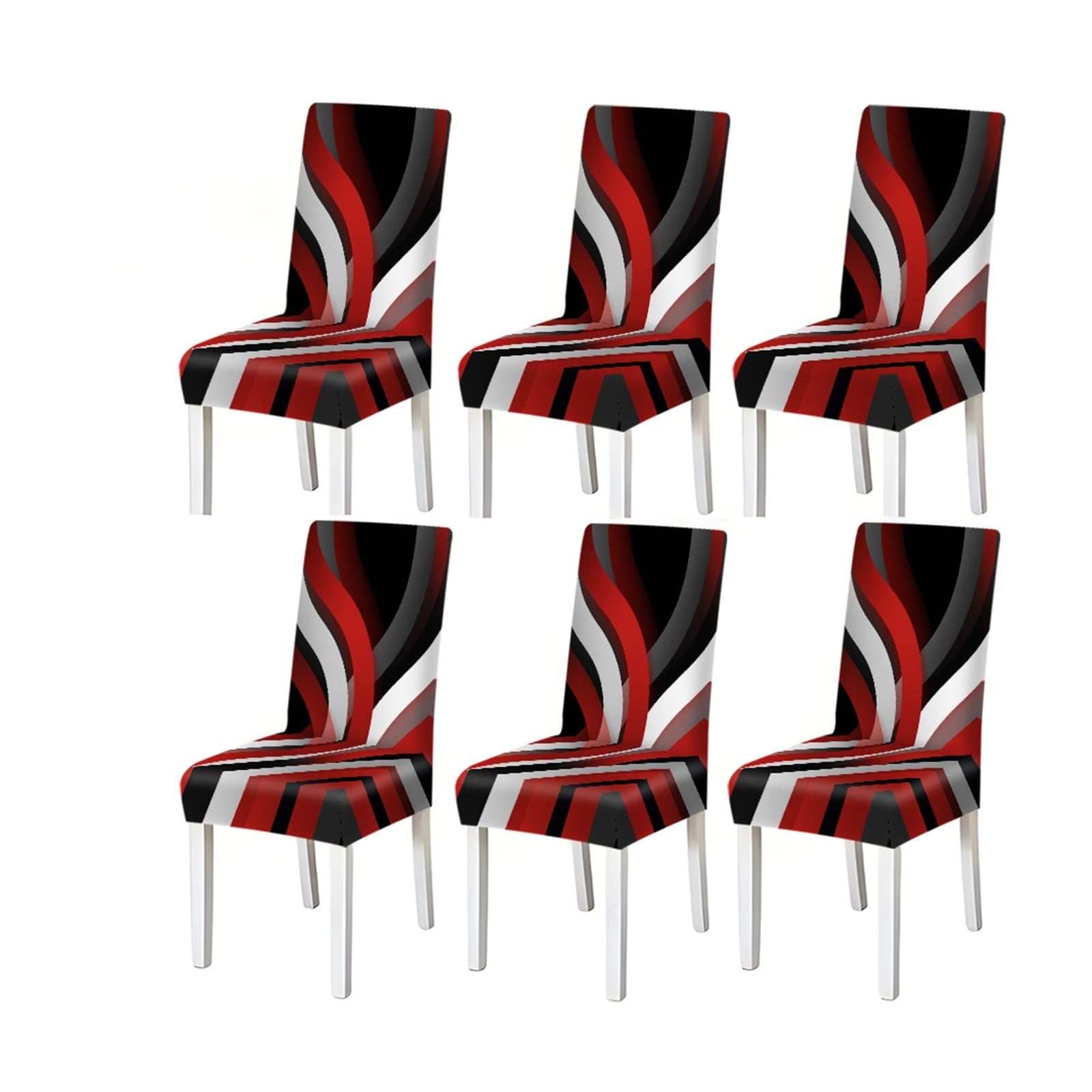 Modern Red Black Geometric Chair Covers Set Of 2/4/6, Abstract Wave Stretch Dining Chair Slipcovers Removable Stretch Slipcovers for Dining Chairs(6PCSChair cover)