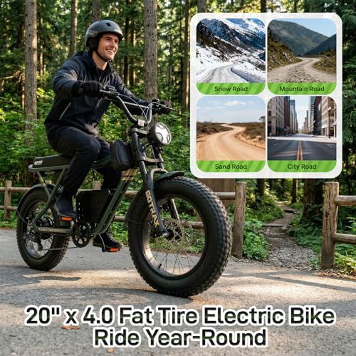 Image of Gotrax R7 20 inch Electric Bike for Adult, 750W Peak Motor, 45 Miles Range | 20 inchFat Tire, Max 25mph, UL Certified, 48V Removable Battery, Front Suspension, Oversized Padded Seat, Basket /Frame Bag, Green