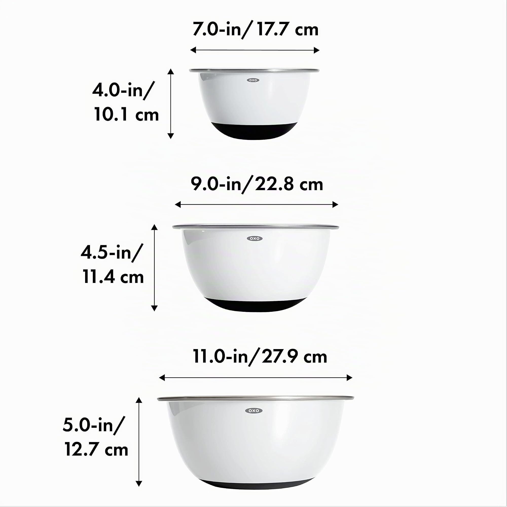 OXO Good Grips Lot de 3 bols de mixage en acier inoxydable Blanc