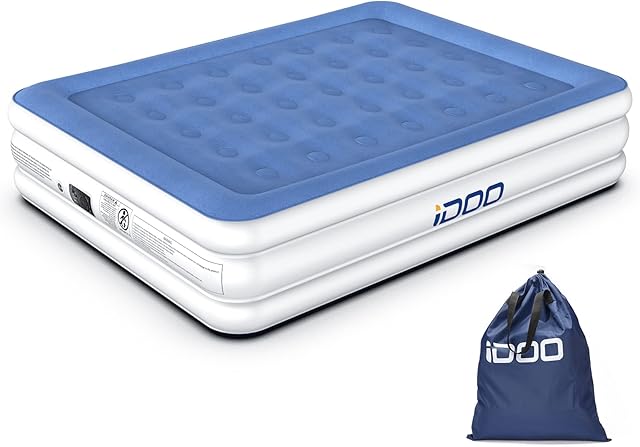 iDOO King Size Air Bed, Inflatable bed with Built-in Pump, 3 Mins Inflation/Deflation Comfortable Air Mattress, Blow Up Bed Suit for Home Camping 203x152x46cm, 295kg MAX