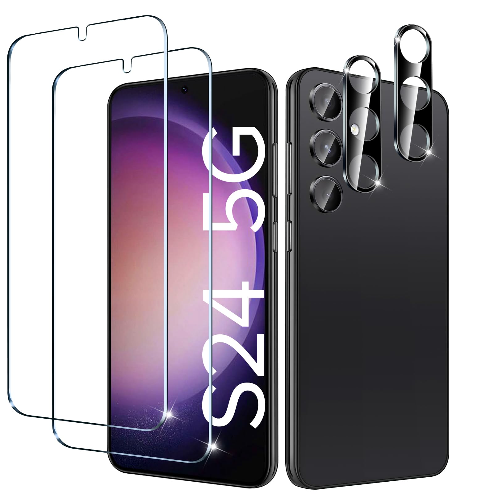 ivoler 2+2 Pack Tempered Glass [2 Pack] for Samsung Galaxy S24 6.2" 5G 2024,[ Not for Galaxy S24 Plus&S24 Ultra], with [2 Pack] Camera Lens Protector Screen Protector with Transparent HD Clear