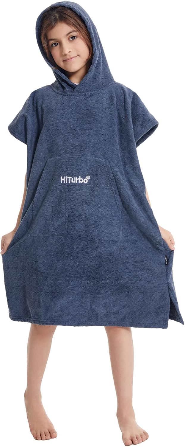Hiturbo Kids Changing Towel Poncho: Quick Dry Absorbent Bath Towels Hoodie - Microfiber Swim Surf Poncho for Beach Pool Swimming Surfing - Navy - Image 5