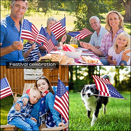 Image of Shimeyao 300 Pack 8 x 12 Inch Small American Flags on Stick, 250th Anniversary Mini Handheld Flags Stick with Solid Wooden Pole Safety Spear Tip for 4th of July Patriotic Independence Veterans Day